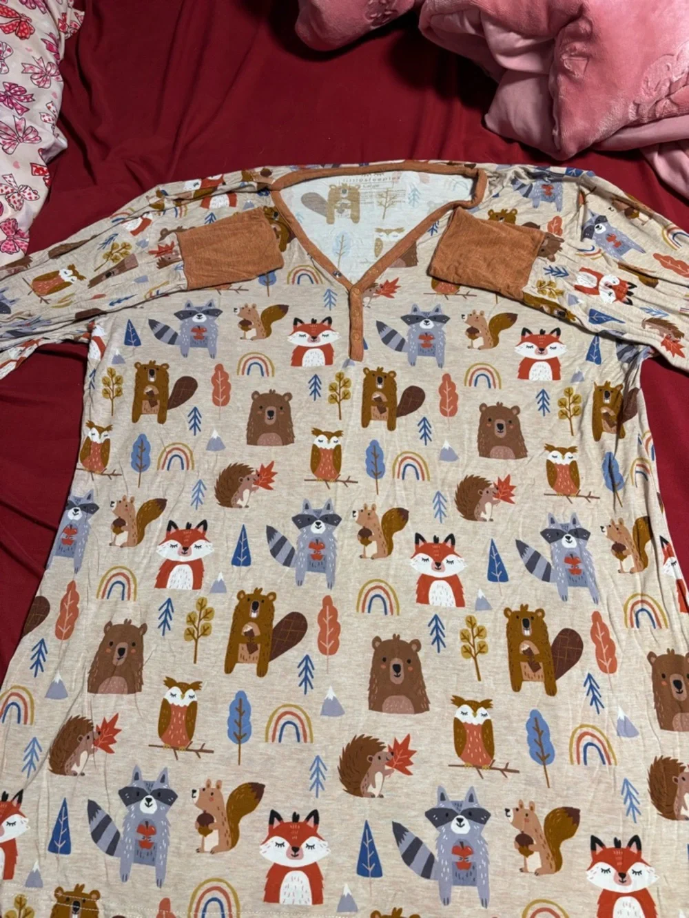 Little Sleepies Neutral Woodland Animal Pajama Set with Rust Accents - Picture 2 of 3